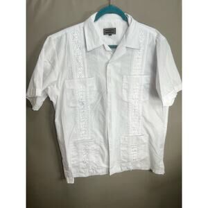 West Line White T Shirt Sz L Polo Embroidered Pockets Casual Formal Work